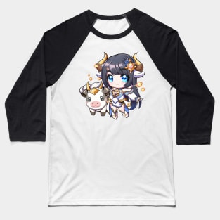 Taurus the Bull Chibi Zodiac Anime Girl Baseball T-Shirt